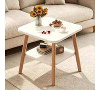 PEIVYRBCGA Table Carrée 2 Étagères Bois Imperméable Pieds Massifs 6 Tailles | Table de Nuit Carrée avec Étagère pour Salon Chambre(C,60x50cm/23.6x19.7in)