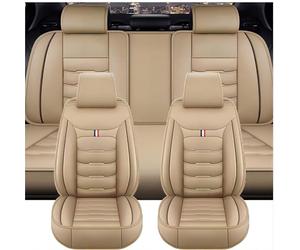 PEIXEN Voiture Housses De Siège pour VW EOS 2-Door 2006 2007 2008 2009 2010 2011 2012 2013 2014 2015, 5 Sièges Confortable Respirant Cuir Protège Siège, Interieur Accessoires,Beige