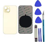 Peixiong Lot de 15 coques arrière de rechange pour iPhone 15 avec adhésif pré-installé + kit d'outils de réparation (jaune)