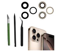 Peixiong Lot de 3 objectifs de caméra arrière de rechange pour iPhone 16 Pro / 16 Pro Max, lentille de caméra arrière de rechange avec kit d'outils de réparation, anti-rayures et résistant à l'eau