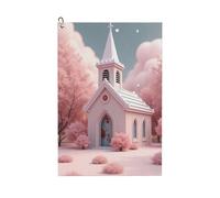 peiyeety Accessoires de Golf pour Hommes et Femmes, Serviette de Golf n° 29 avec Mousqueton, Motif église et imprimé Dessin animé Mignon, en Microfibre gaufrée, 40 x 60 cm.