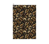 peiyeety Accessoires de Golf pour Hommes et Femmes, Serviettes de Golf à imprimé léopard Noir et Or avec Mousqueton, en Microfibre gaufrée, 40 x 60 cm.