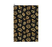 peiyeety Accessoires de Golf pour Hommes et Femmes, Serviettes de Golf à imprimé léopard Noir et Or pour Sacs avec Mousqueton, en Microfibre à Motif gaufré, 40 x 60 cm