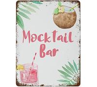 peiyeety Affiche « Bar à mocktails d'été » avec fiche recette modifiable, thème été, pool party, style rétro, plaque en métal, 20 x 30 cm, idéale pour la fête des mères.