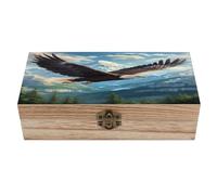 peiyeety Boîte à souvenirs Aigle planant dans les montagnes, boîte de rangement décorative en bois avec couvercle, petit coffret à souvenirs de mariage pour photos, objets artisanaux et timbres.