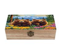peiyeety Boîte à souvenirs florale « Ours des montagnes », boîte de rangement décorative en bois avec couvercle, petit coffret à souvenirs de mariage pour photos, objets artisanaux et timbres.
