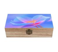 peiyeety Boîte de rangement en bois à motif abstrait bleu clair, avec couvercle à charnière et fermoir sur le devant - Grande boîte à souvenirs