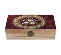 peiyeety Boîte de rangement en bois à motifs de roses blanches et crème, avec couvercle à charnière et fermoir sur le devant - Grande boîte à souvenirs