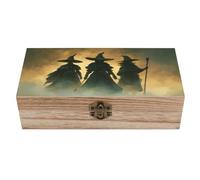 peiyeety Boîte de rangement en bois pour trois chapeaux de sorcières à larges bords, avec couvercle à charnière et fermoir sur le devant. Grande boîte à souvenirs.