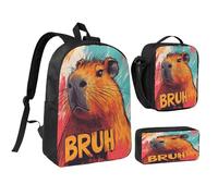 peiyeety Bruh Capybara Lot de 3 sacs à dos 17 pouces pour homme et femme