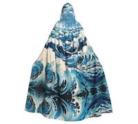 peiyeety Cape à capuche adulte à motifs de vagues style Ukiyo-e pour Halloween, idéale pour les fêtes costumées et les événements à thème.