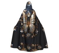 peiyeety Cape à capuche adulte à papillons blancs et dorés - Costume médiéval pour Halloween, sorciers, magiciens et soirées à thème