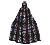 peiyeety Cape à capuche adulte Halloween, drapeau AAA avec motif de crâne, très grande cape à capuche avec nœud papillon