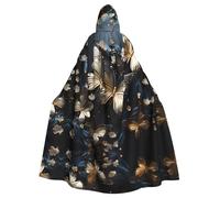 peiyeety Cape à capuche noire pour adulte avec papillons blancs et dorés - Costume médiéval pour Halloween, sorciers, magiciens et soirées à thème