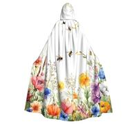 peiyeety Cape à capuche unisexe à motif d'herbes et de fleurs sauvages pour Halloween, vampire, sorcière, cosplay, magicien