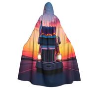 peiyeety Cape à capuche unisexe motif camion et autoroute au coucher du soleil, pour Halloween, vampire, sorcière, cosplay, magicien