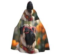 peiyeety Cape à capuche unisexe motif carlin avec lunettes de soleil et fleurs pour Halloween, vampire, sorcière, cosplay, magicien