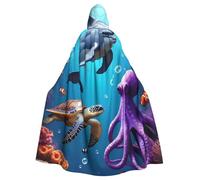 peiyeety Cape à capuche unisexe motif tortue sous-marine, dauphin, poulpe, pour Halloween, vampire, sorcière, cosplay, magicien