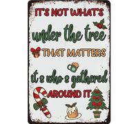 peiyeety C'est ce qu'il y a sous le sapin qui compte, c'est quand on est réuni autour. Panneau de Noël vintage en métal, 30 x 20 cm, idéal pour décorer un bar, une cour ou un salon.