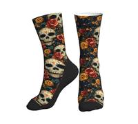 peiyeety Chaussettes à imprimé floral et tête de mort pour femmes et hommes, chaussettes amusantes et originales pour filles et garçons