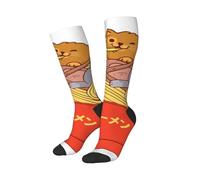 peiyeety Chaussettes amusantes Kawaii Chat Nouilles Ramen Japonaises, douces et respirantes pour hommes et femmes - 1 paire noire