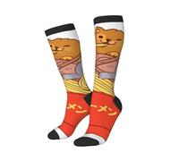 peiyeety Chaussettes amusantes Kawaii Chat Nouilles Ramen Japonaises, douces et respirantes pour hommes et femmes - 1 paire noire
