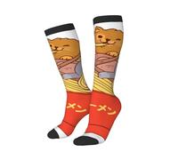 peiyeety Chaussettes amusantes Kawaii Chat Nouilles Ramen Japonaises, douces et respirantes pour hommes et femmes - 1 paire noire