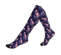 peiyeety Chaussettes de compression à imprimé coloré de méduses fantastiques pour femmes et hommes, 15-20 mmHg, pour infirmières, voyages, course à pied, sport, bas de compression
