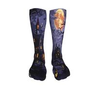 peiyeety Chaussettes de compression Mystery House à motif nuit d'Halloween, 50 cm, pour femmes et hommes, hauteur genou, pour course à pied, voyage