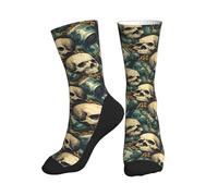 peiyeety Chaussettes mi-mollet à imprimé tête de mort et chaîne dorée pour femmes et hommes, chaussettes fantaisie amusantes et uniques pour filles et garçons