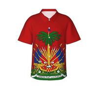 peiyeety Chemise hawaïenne à Manches Courtes pour Hommes, Drapeau National d'haïti, décontractée, boutonnée, Chemise de Plage d'été Tropicale