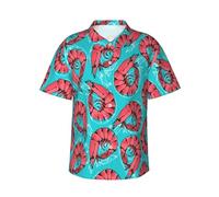 peiyeety Chemises hawaïennes pour Hommes, Hauts de fête à crevettes Rouges, Manches Courtes