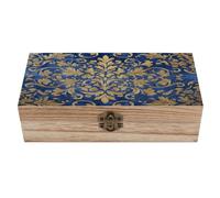 peiyeety Coffret de rangement en bois, velours bleu indigo brodé d'or, couvercle à charnière et fermoir sur le devant - Grande boîte à souvenirs
