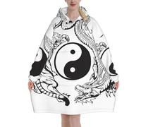 peiyeety Couverture à capuche avec motif dragon et tigre Yin Yang, couverture surdimensionnée avec poches et capuche pour hommes et femmes