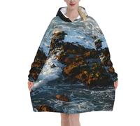 peiyeety Couverture à capuche surdimensionnée « Là où l'océan rencontre les rochers » pour femmes et hommes, douce et chaude.