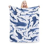 peiyeety Couverture en Flanelle Motif Requin-Baleine, Super Douce, idéale pour Les Voyages, Le canapé, Le lit, Le Salon ou Le Bureau, 127 x 101 cm