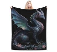 peiyeety Couverture en Flanelle Super Douce Motif Dragon ailé, idéale pour Les Voyages, Le canapé, Le lit, Le Salon ou Le Bureau, 152 x 127 cm