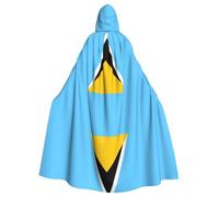 peiyeety Drapeau de Sainte-Lucie Imprime Halloween Poncho à capuche Adultes Cape Décoration de fête Fêtes Costume Facile d'entretien Durable