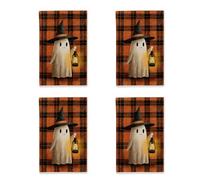 peiyeety Ensemble de 2 torchons de Cuisine fantômes, torchons Doux à Carreaux Orange Fantaisie pour la Vaisselle, décoration de Cuisine de Style Cottage, 40 x 66 cm (2 pièces)