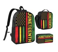 peiyeety Ensemble de 3 sacs à dos de 17 pouces pour la Journée de l'histoire des Noirs, motif drapeau Juneteenth, sac à lunch léger pour homme et femme
