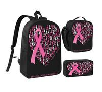 peiyeety Ensemble de 3 sacs à dos de 43 cm, motif ruban rose, motif foi, espoir, amour, tournesol, pour la sensibilisation au cancer du sein, sac à déjeuner léger pour homme et femme