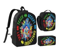 peiyeety Ensemble de sacs à dos de 17 pouces pour la sensibilisation à l'autisme, sac à déjeuner léger pour hommes et femmes, 3 pièces