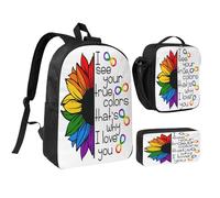 peiyeety Ensemble de sacs à dos de 17 pouces pour la sensibilisation à l'autisme, sac à déjeuner léger pour hommes et femmes, 3 pièces