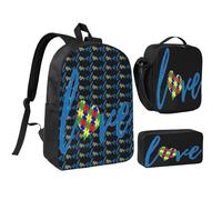 peiyeety Ensemble de sacs à dos de 43 cm pour la sensibilisation à l'autisme, sac à déjeuner léger pour hommes et femmes, 3 pièces