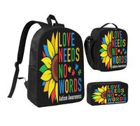 peiyeety Ensemble de sacs à dos tournesol 17 pouces pour la sensibilisation à l'autisme, sac à déjeuner léger pour hommes et femmes, 3 pièces