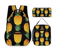 peiyeety Ensemble sac à dos avec boîte à lunch et trousse de maquillage, sac à dos de voyage, sac à dos de jour (ananas à l'envers, fruits tropicaux)