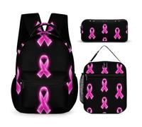 peiyeety Ensemble sac à dos avec boîte à lunch, trousse de maquillage, ruban rose fluo, etrangement pour la sensibilisation au cancer du sein, pour la journée