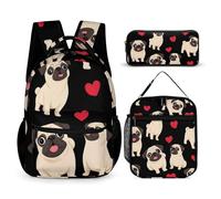 peiyeety Ensemble sac à dos pour ordinateur portable, sac à déjeuner et trousse de maquillage, sac à dos de voyage, sac à dos (amoureux des chiots, des carlins et des chiens)