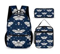 peiyeety Ensemble sac à dos pour ordinateur portable, sac à déjeuner et trousse de maquillage, sac à dos de voyage, sac à dos (occultisme, gothique, papillon, mort, crâne, lune)