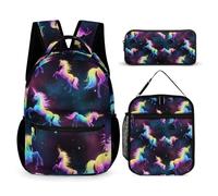 peiyeety Ensemble sac à dos pour ordinateur portable, sac à lunch et trousse de maquillage, sac à dos de voyage avec sacs de rangement pour boîte à lunch (Galaxy Dab Unicorn Rainbow Stars Nebula (2))